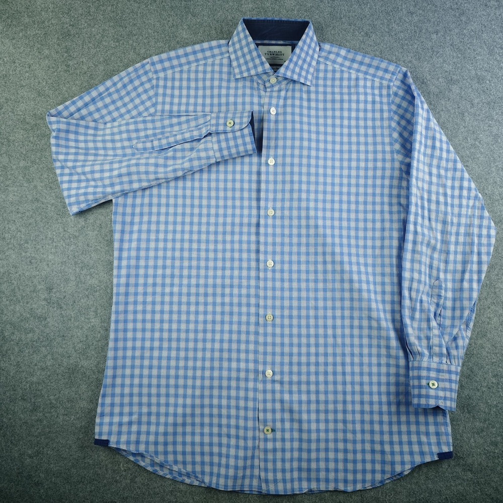 Charles Tyrwhitt Dress Shirt Men's 15.5 33 Slim Fit Blue Check Spread Collar - Picture 2 of 10